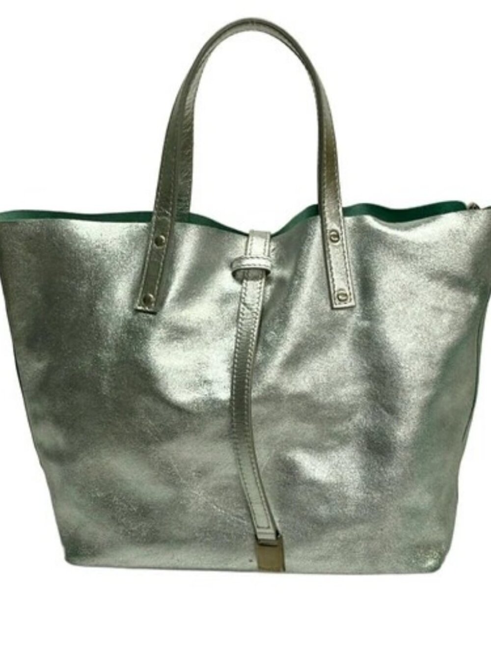 TIFFANY&Co. Silver Tiffany Blue Leather Tote Bag